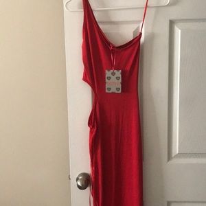 Erin One Shoulder Cut Out Waist Slinky Maxi Dress